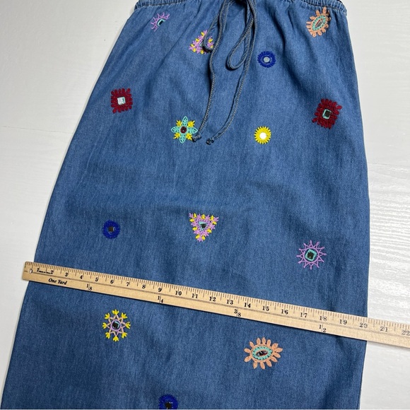 Zara Chambray Embroidered Midi Dress Women Small Halter Neck - Picture 7 of 15